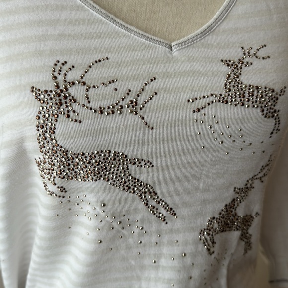 Holiday Traditions Reindeer in Flight white/off white stripe long sleeve size XL - Picture 3 of 4